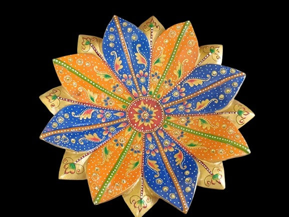 colorful marble lotus urli handpainted for home décor, 12"